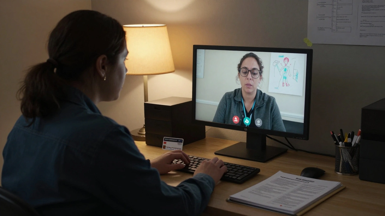 A family liaison connects prison and community workers via video call to support reentry.