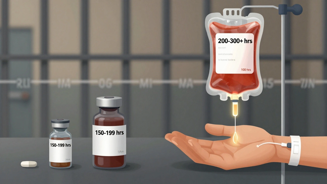 A medical-style prescription with three dosages labeled by risk level, representing tailored rehabilitation hours.