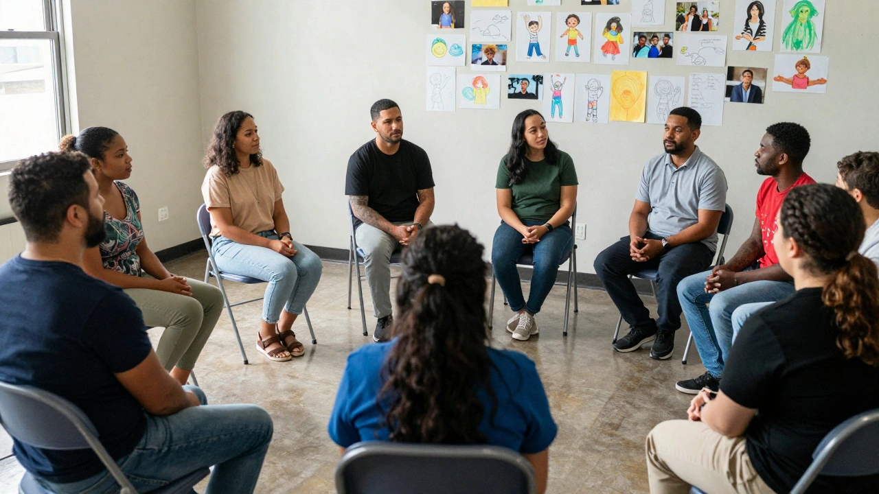 Incarcerated parents and families participate in a guided parenting session with a facilitator.