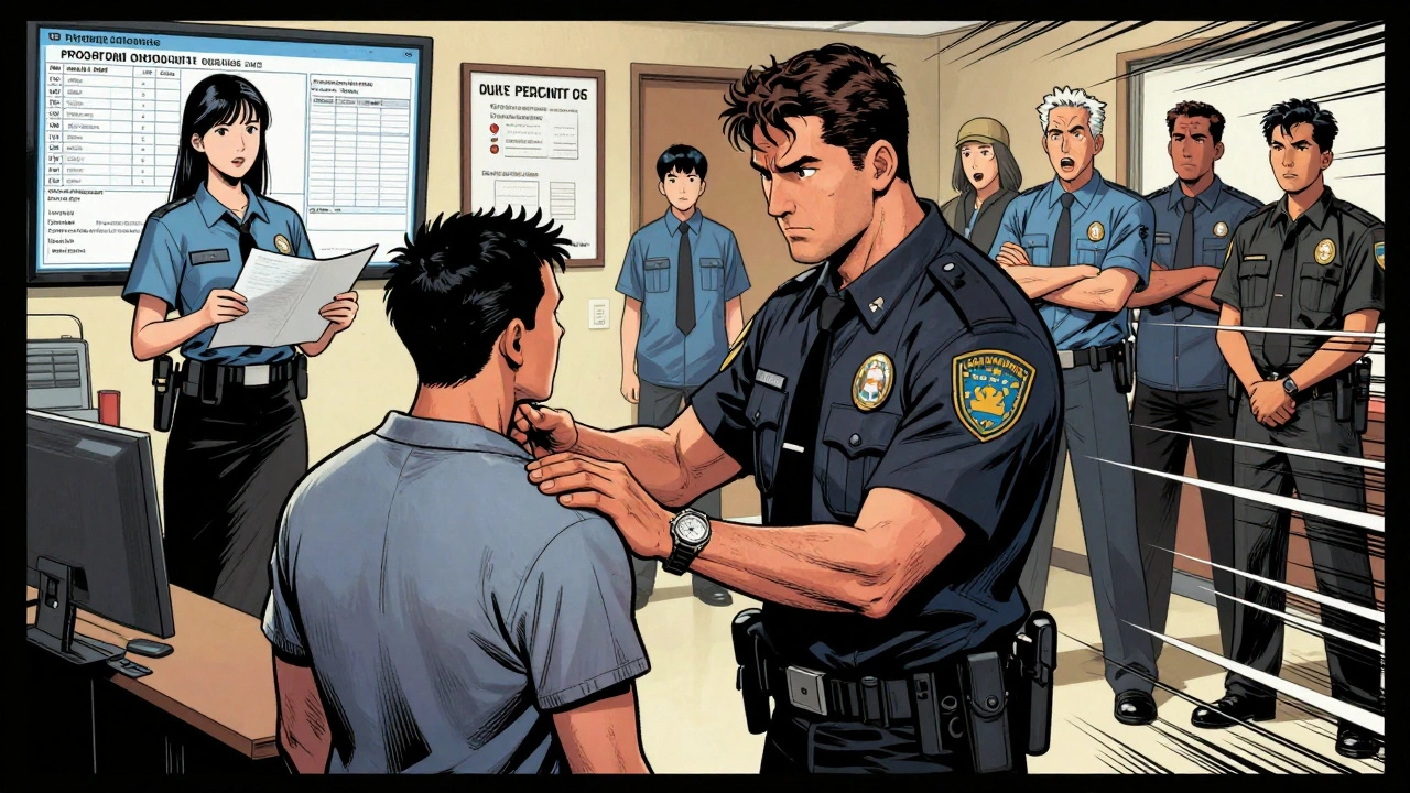 Correctional staff coordinate across departments using records and technology to prevent inmate suicide, with urgent, dynamic energy.