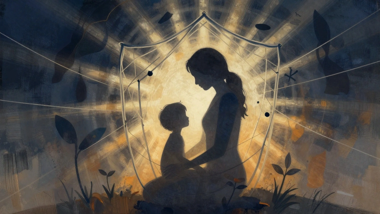 Abstract illustration of protective support for mothers