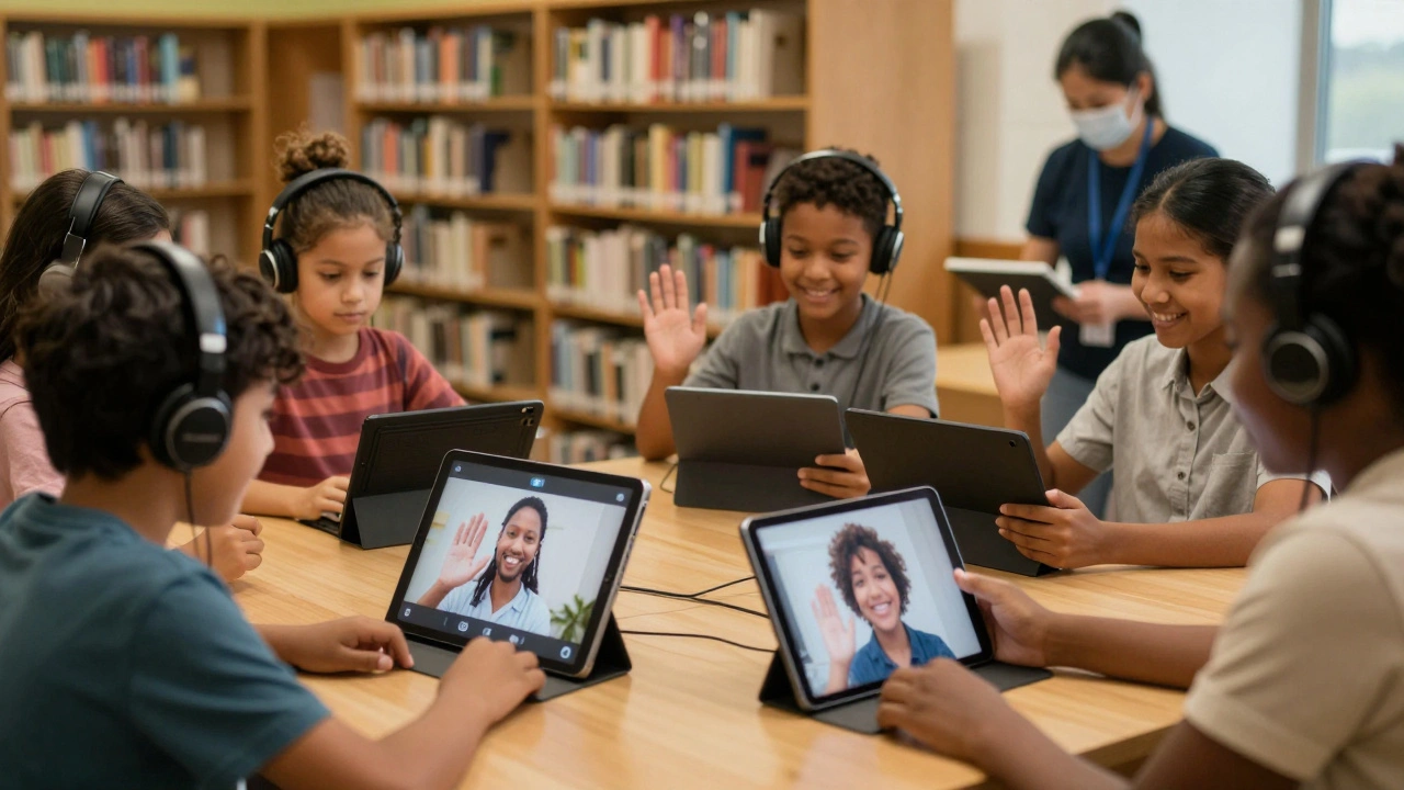 Families use free video visitation stations in a community library to connect with incarcerated loved ones.