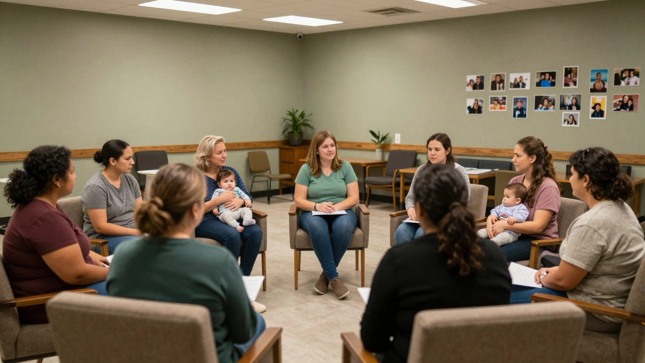 Group of women in parenting education class with infants