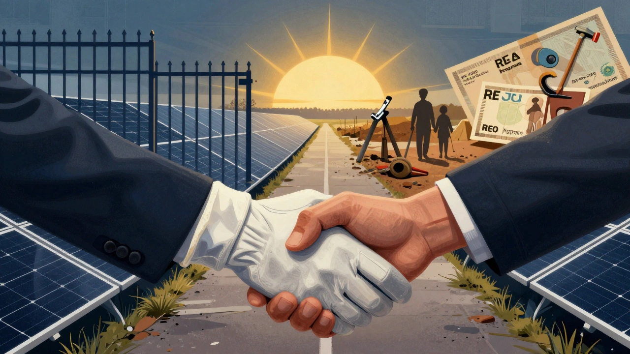 Hands shaking over solar panels, symbolizing job training and reentry opportunity.