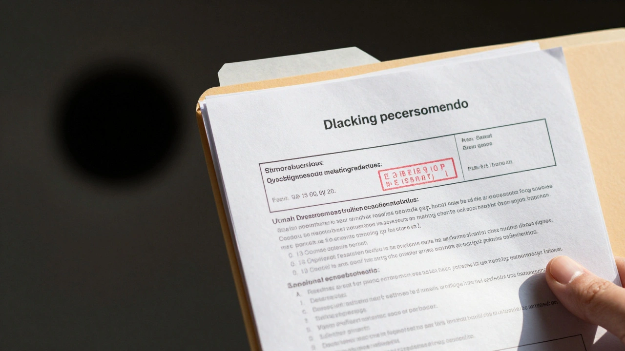 A folder of organized legal documents transitioning from darkness into bright light