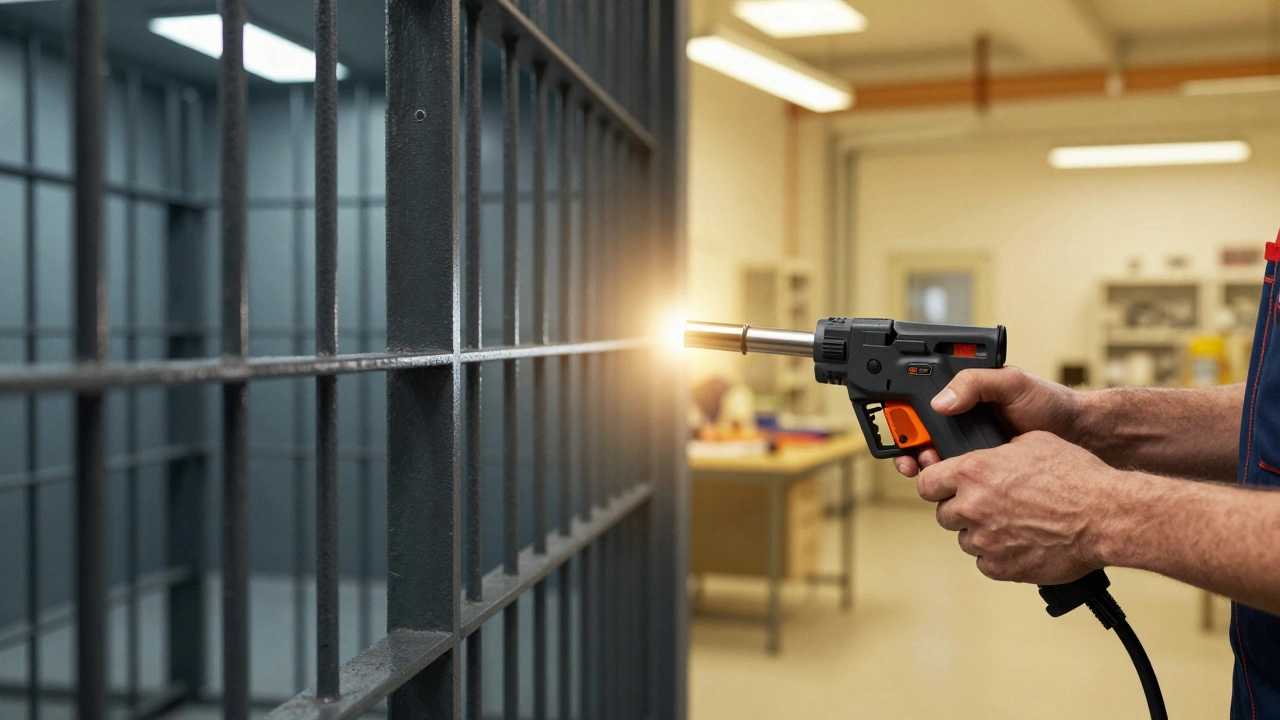 Conceptual image showing the transition from a prison cell to a skilled trade workshop