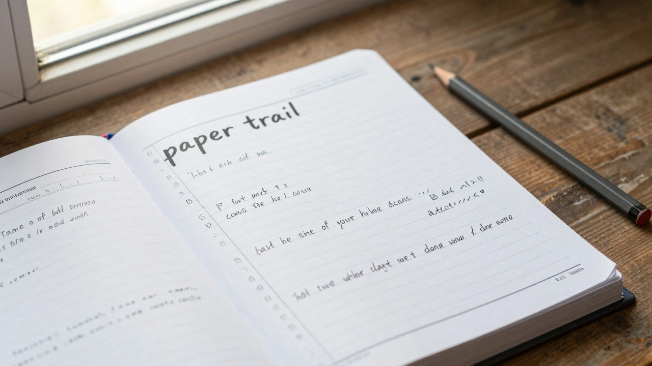 Handwritten legal logs and grievance forms on a wooden table