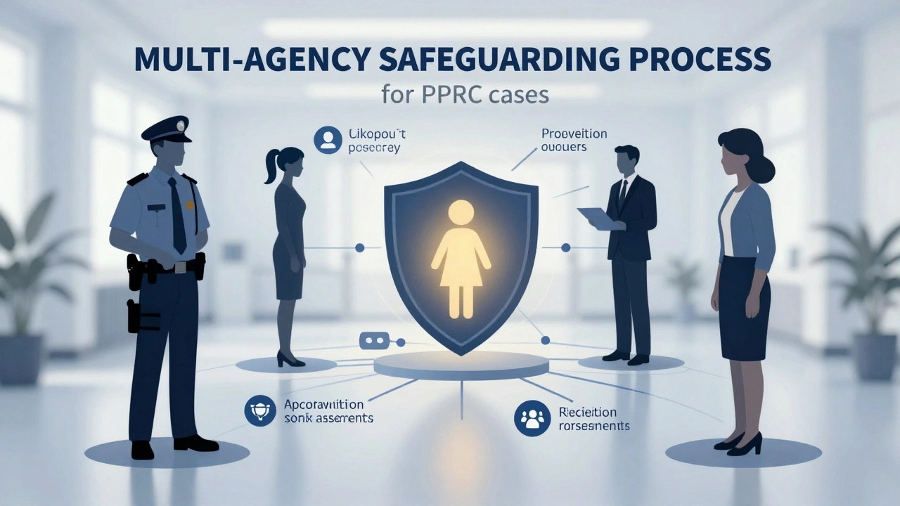 Abstract diagram of multi-agency child safeguarding network and risk assessment