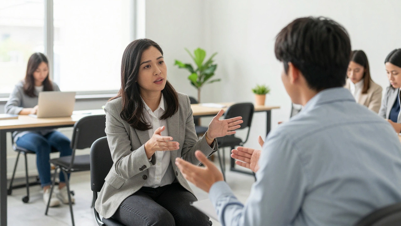Coach mentoring a job seeker during mock interview practice
