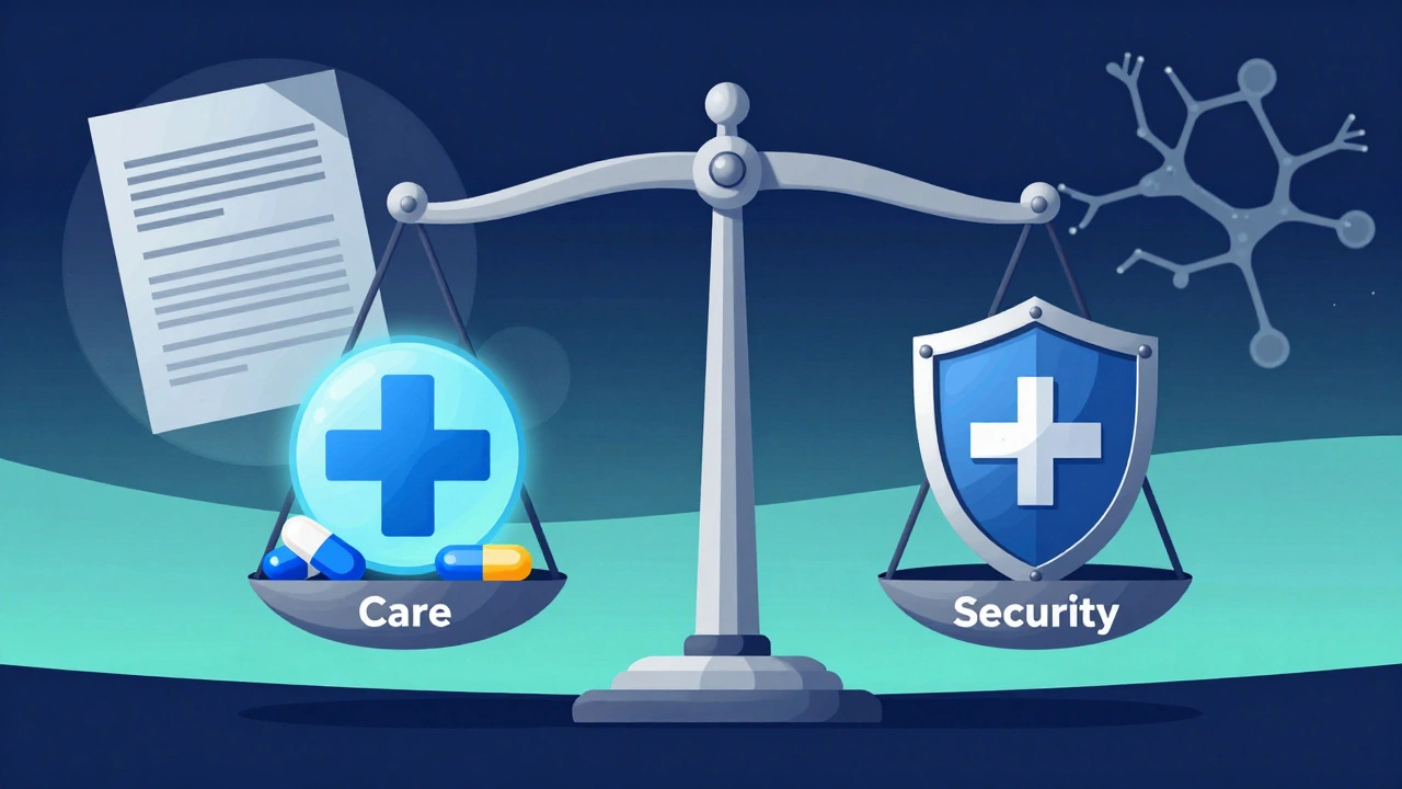 Conceptual scale balancing medical care and security in corrections