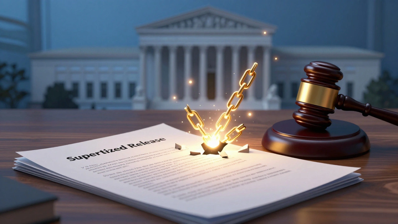 Gavel and breaking chains symbolizing reduced supervised release term