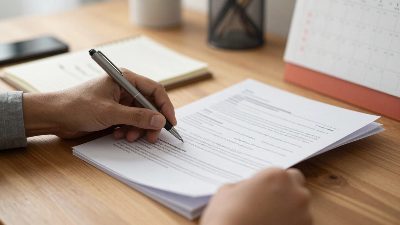 Hands documenting evidence on a desk for a report