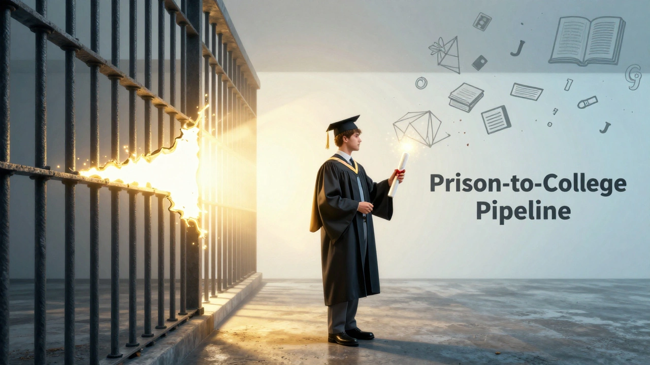 Metaphor of prison bars turning into an educational path