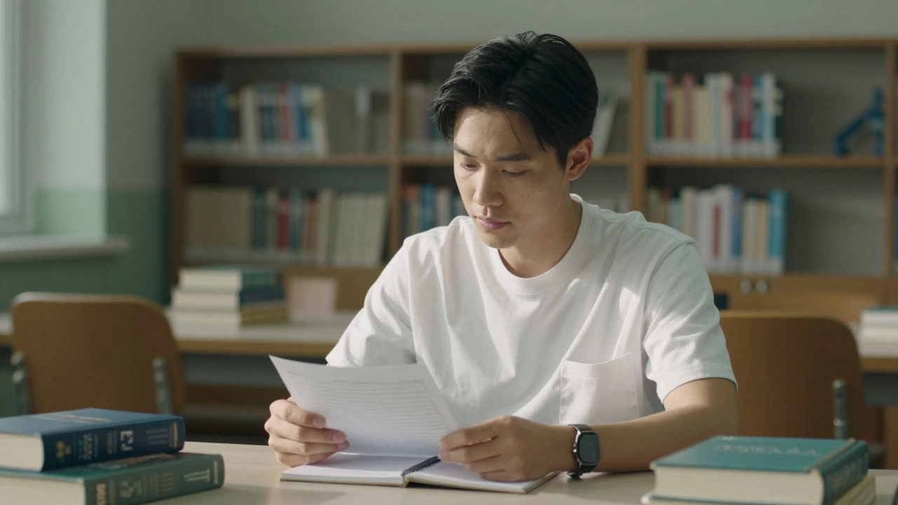 Person planning for release in a quiet prison library, looking focused.