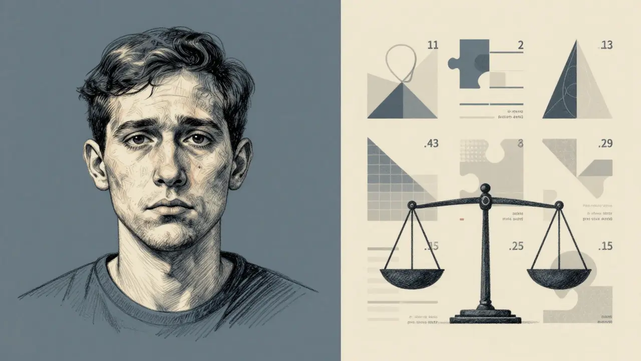 Abstract art blending human facial features with data grids