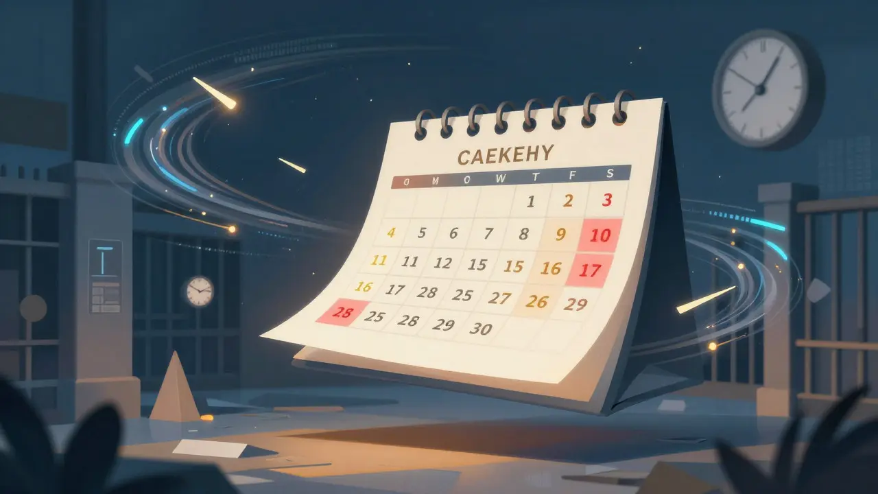 Abstract art showing a calendar and clocks representing visitation schedules