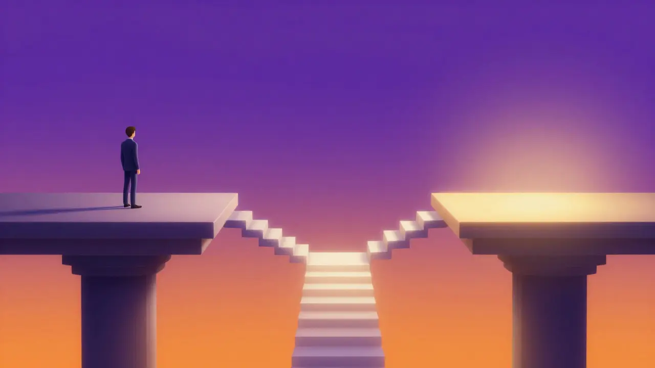 Abstract illustration of a bridge connecting two different platforms