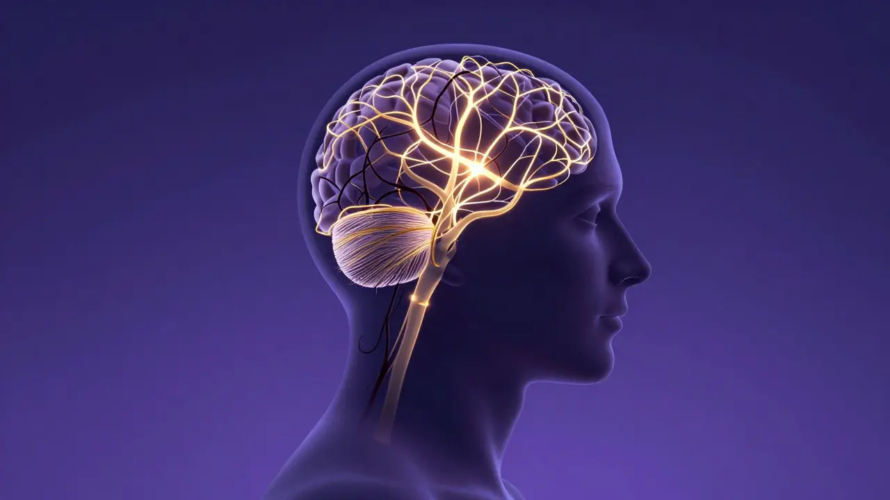 Abstract illustration of a human head showing glowing neural pathways representing cognitive change