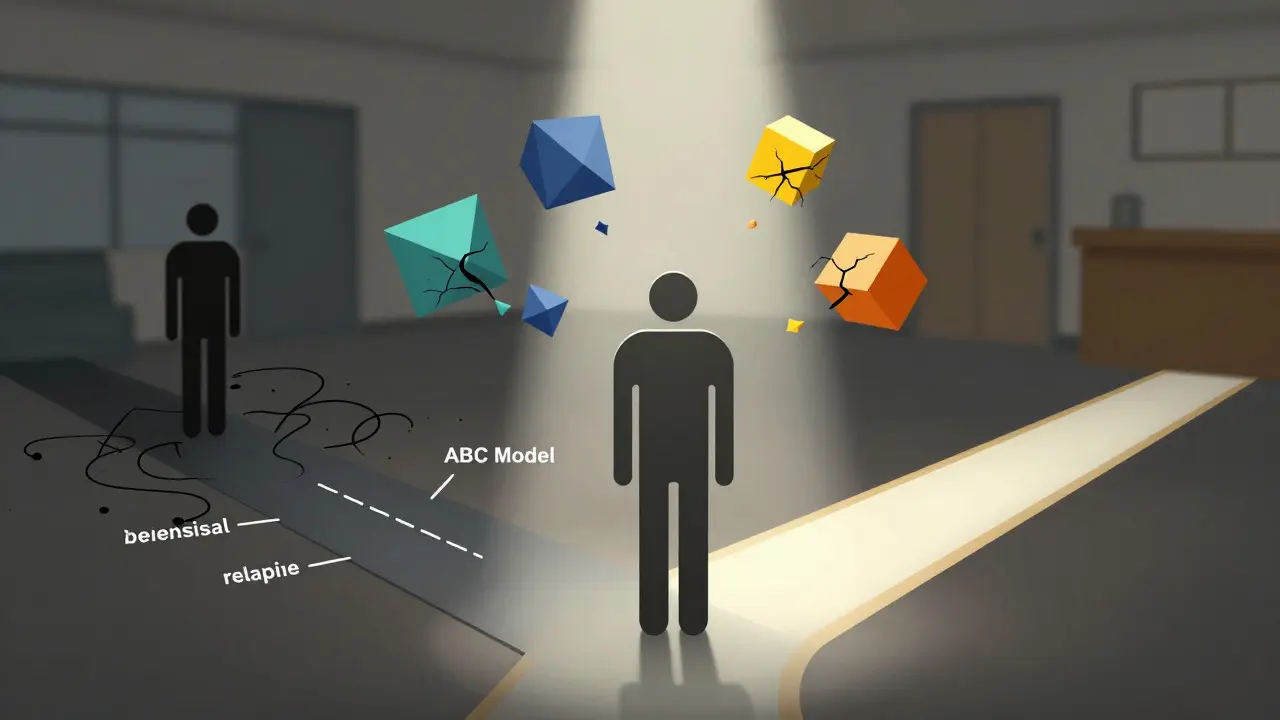 Abstract illustration of cognitive behavioral therapy decision-making process