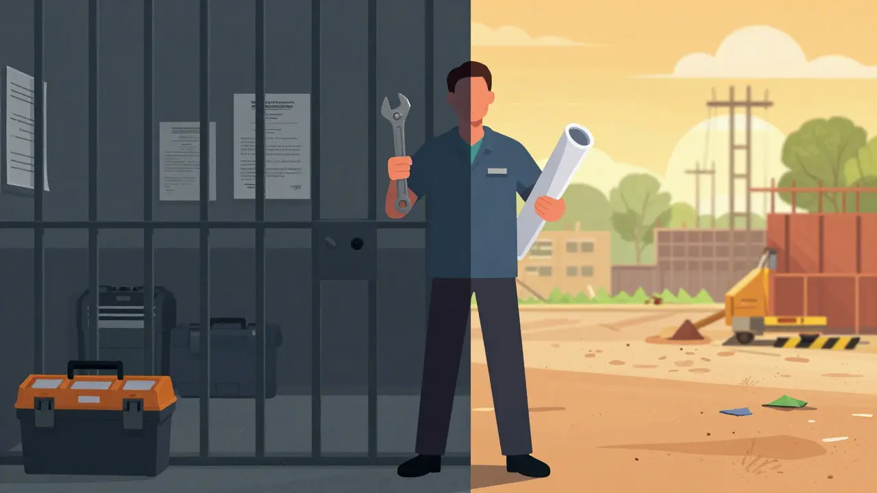 Artistic depiction of transitioning from prison to a construction career