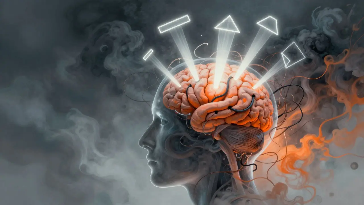 Conceptual art showing cognitive distortions transforming into clarity within the mind