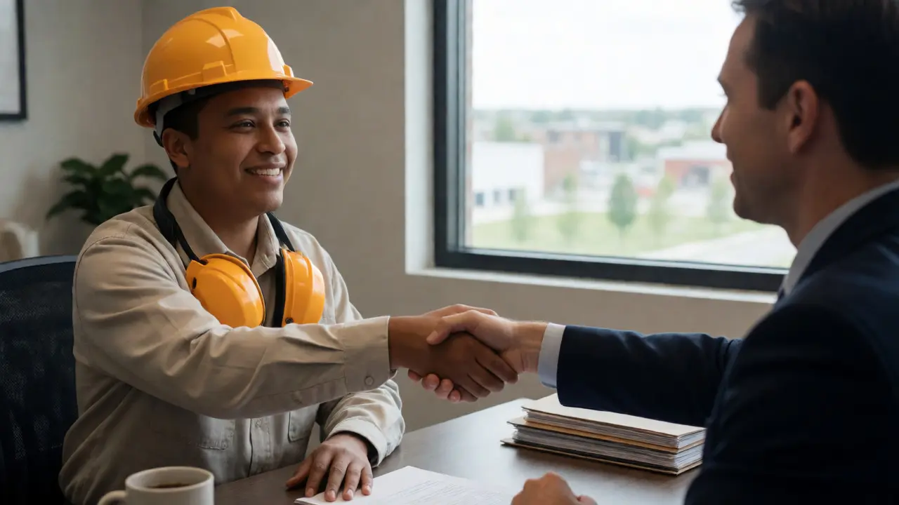 Formerly incarcerated person shaking hands with employer