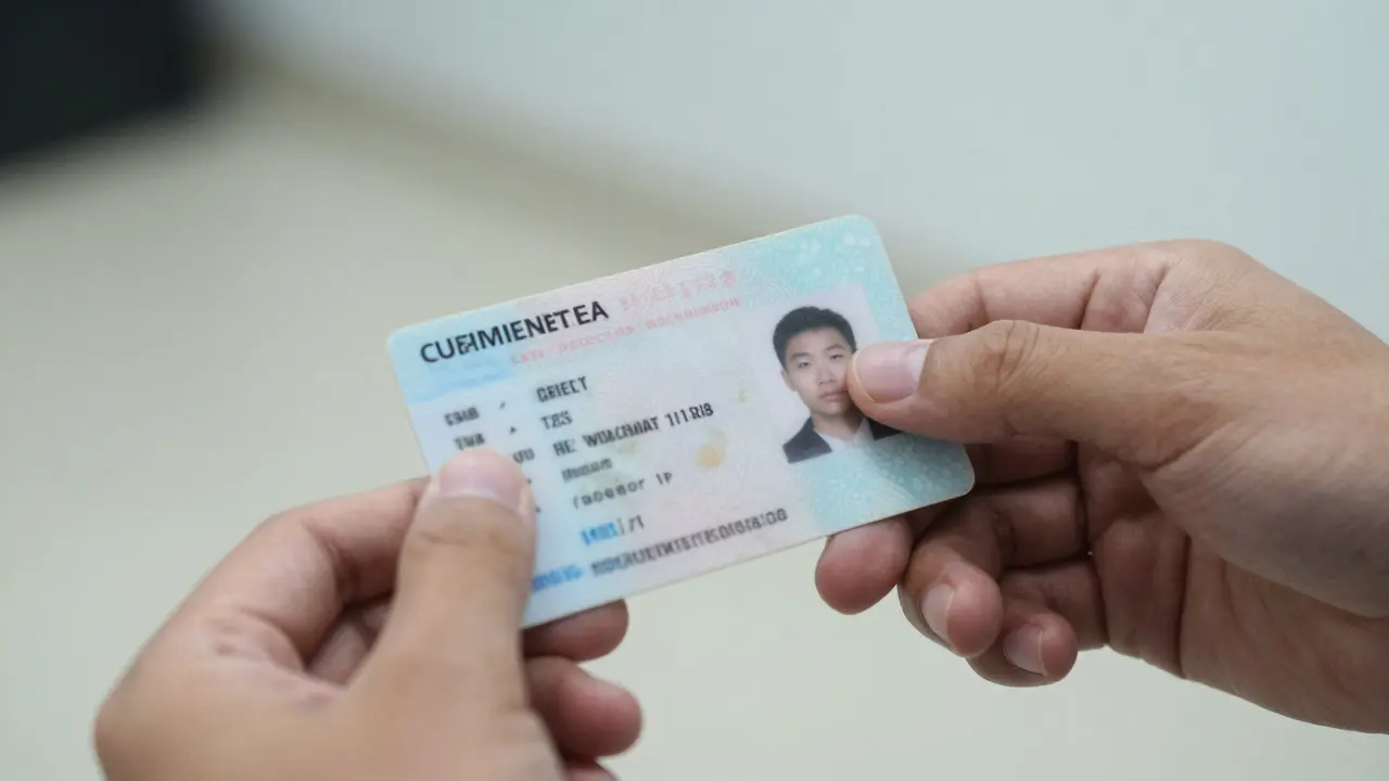 Hands holding ID and visitation pass for check