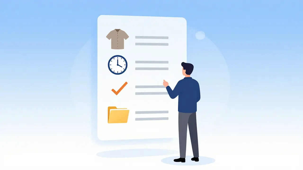 Illustration of visitor preparing compliant clothes