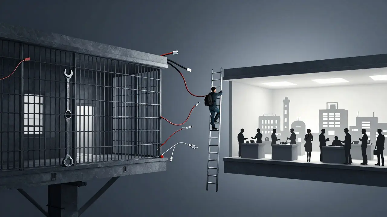 Ladder of tools connecting prison to workplace