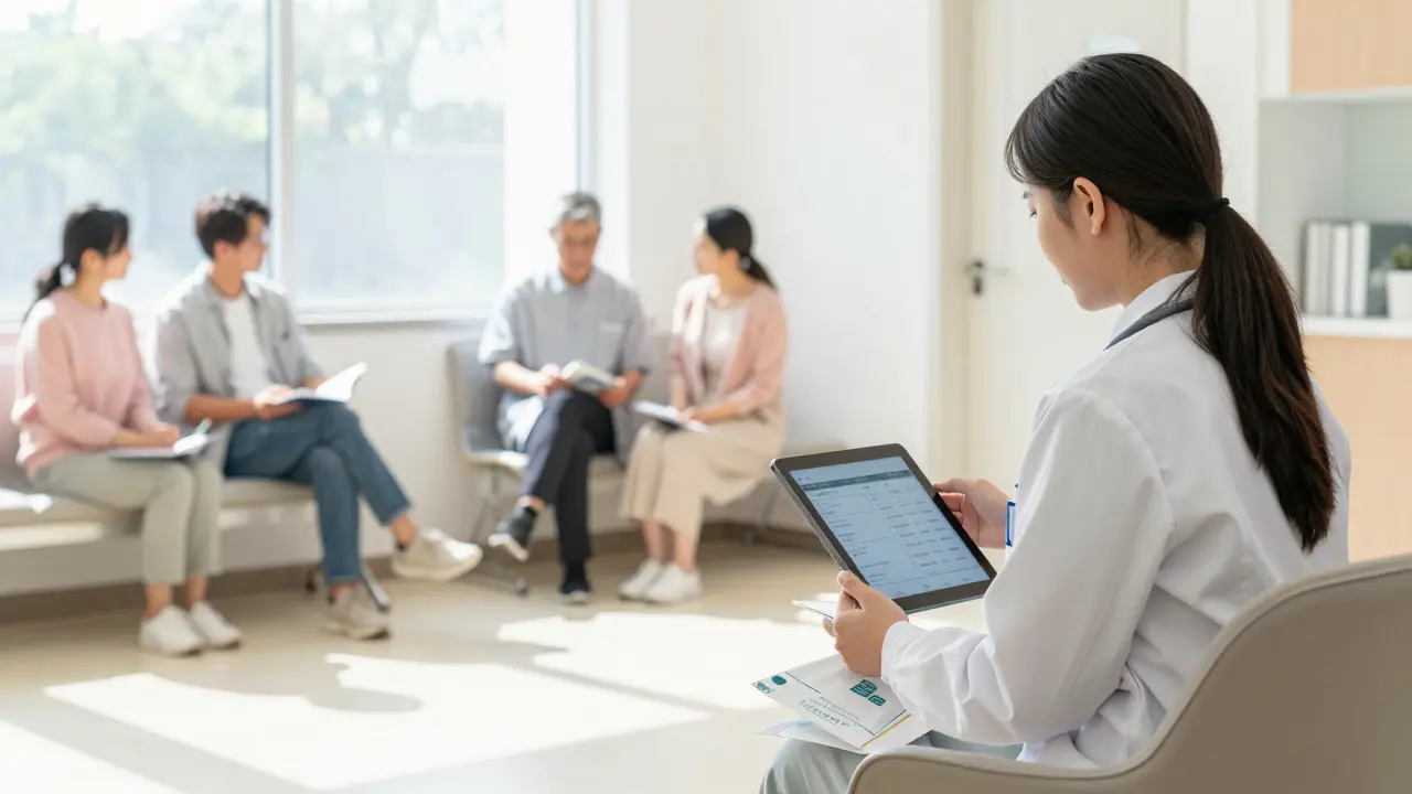Patient meeting with doctor in community clinic after release
