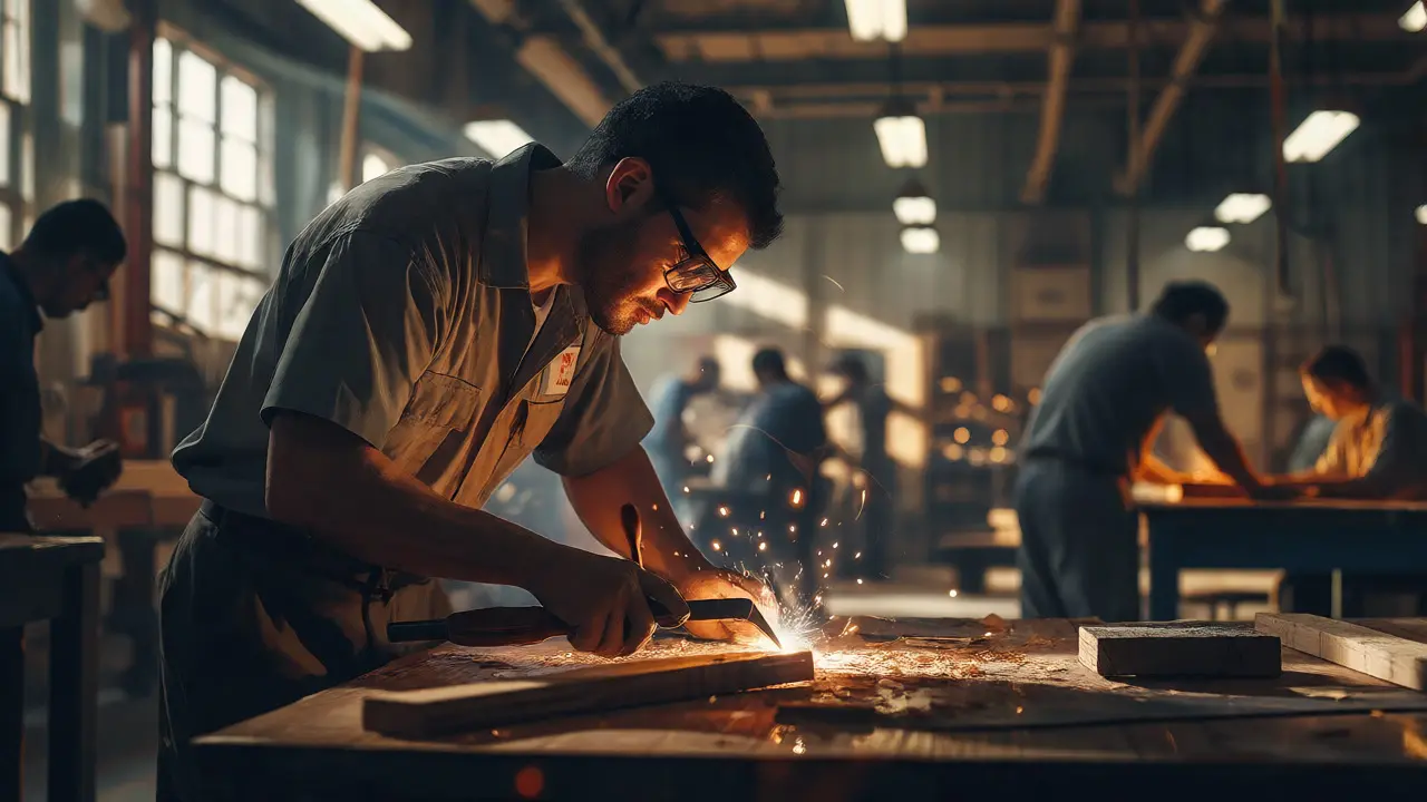 An inmate practicing welding skills in a prison workshop