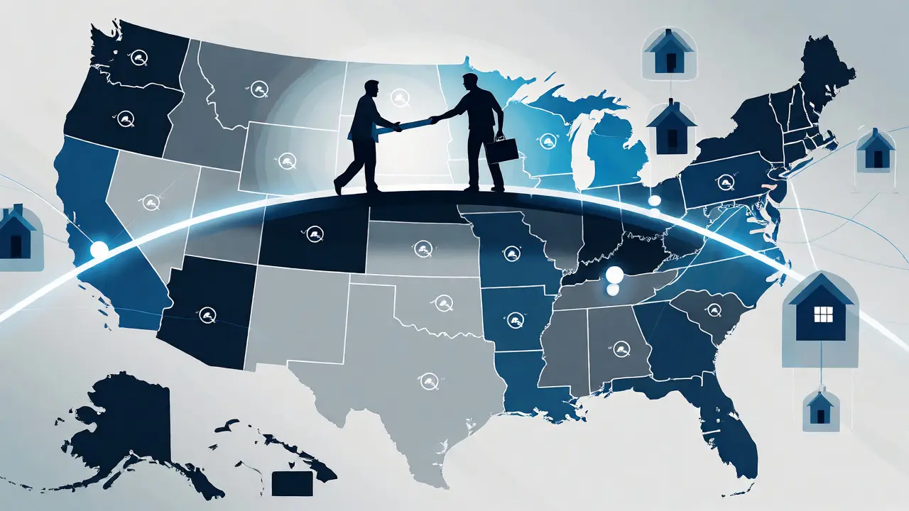 Conceptual map showing interstate parole supervision transfers via ICAPS.