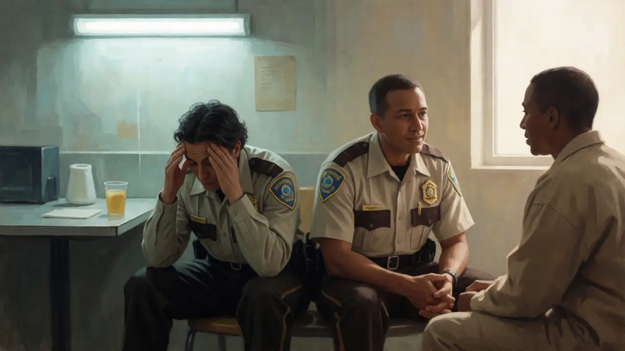 Contrast between correctional officer burnout and peer support wellness.