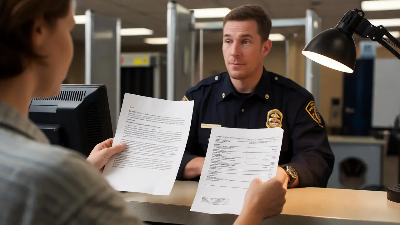 Family member showing medical accommodation letter to guard