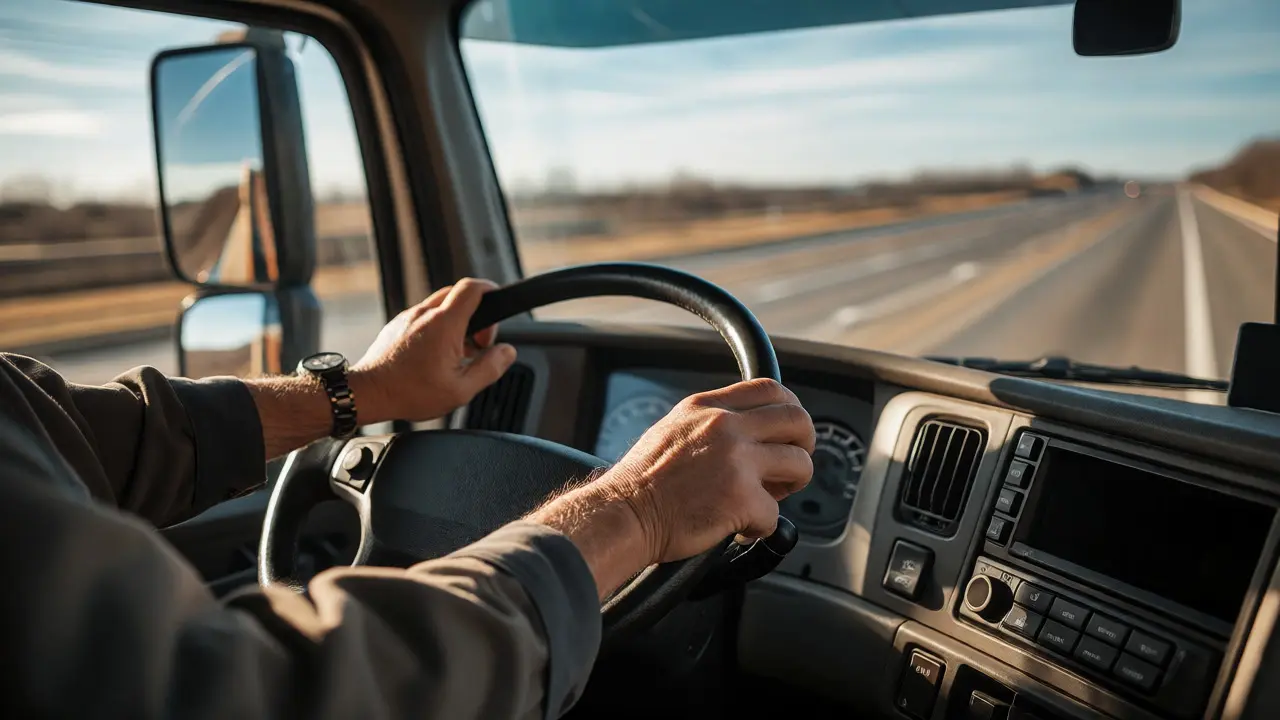 Hands on a truck steering wheel symbolizing post-release employment