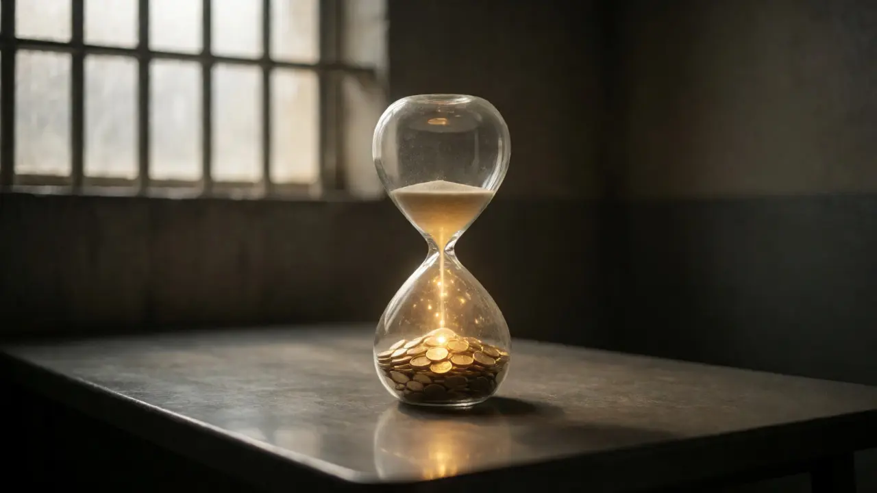 Hourglass in a prison cell symbolizing earned good conduct time credits.